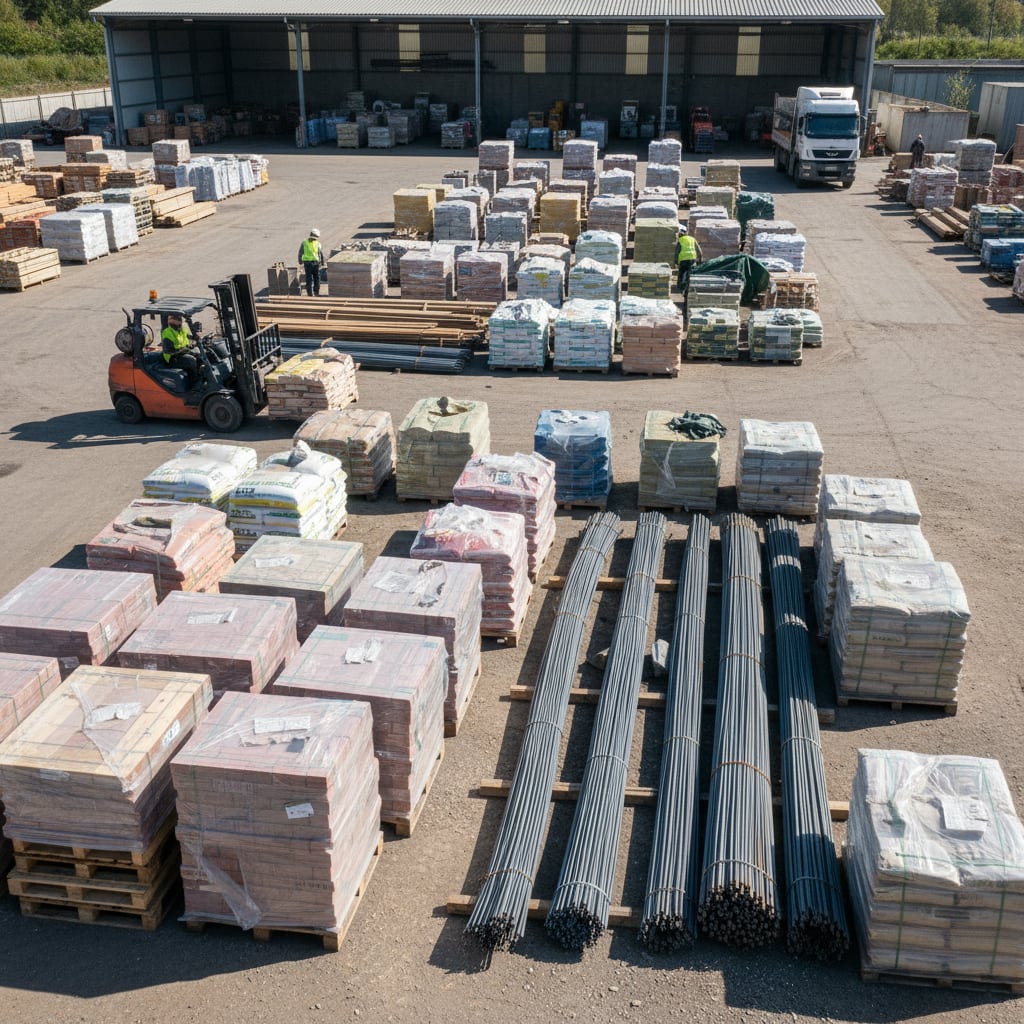 Delivery truck unloading materials at a construction site